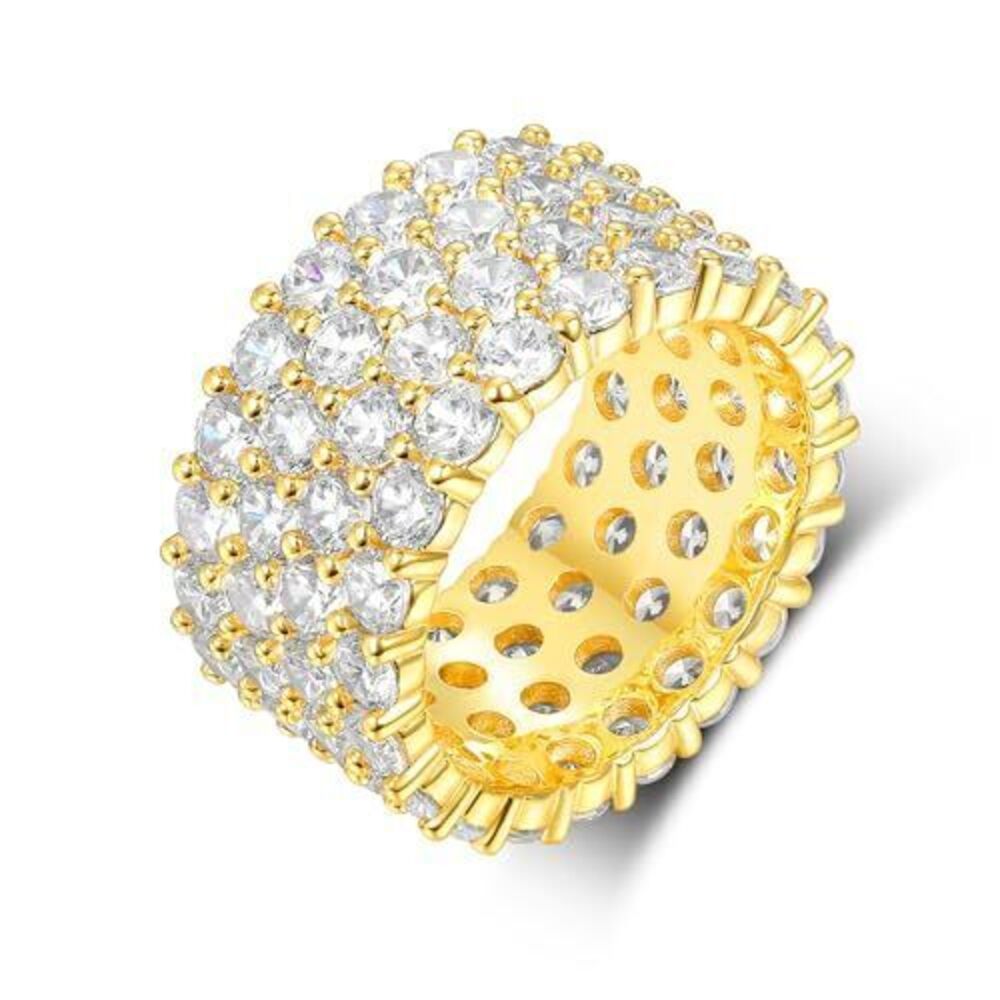5463 18K Yellow Gold Plated Round-Cut 4 Row Cubic Zirconia All-Around Thick